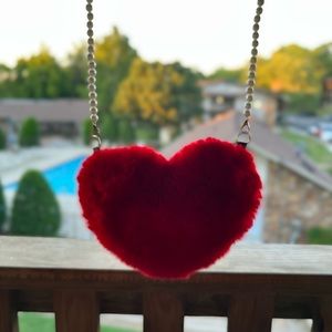 Red Faux Fur Heart Bag